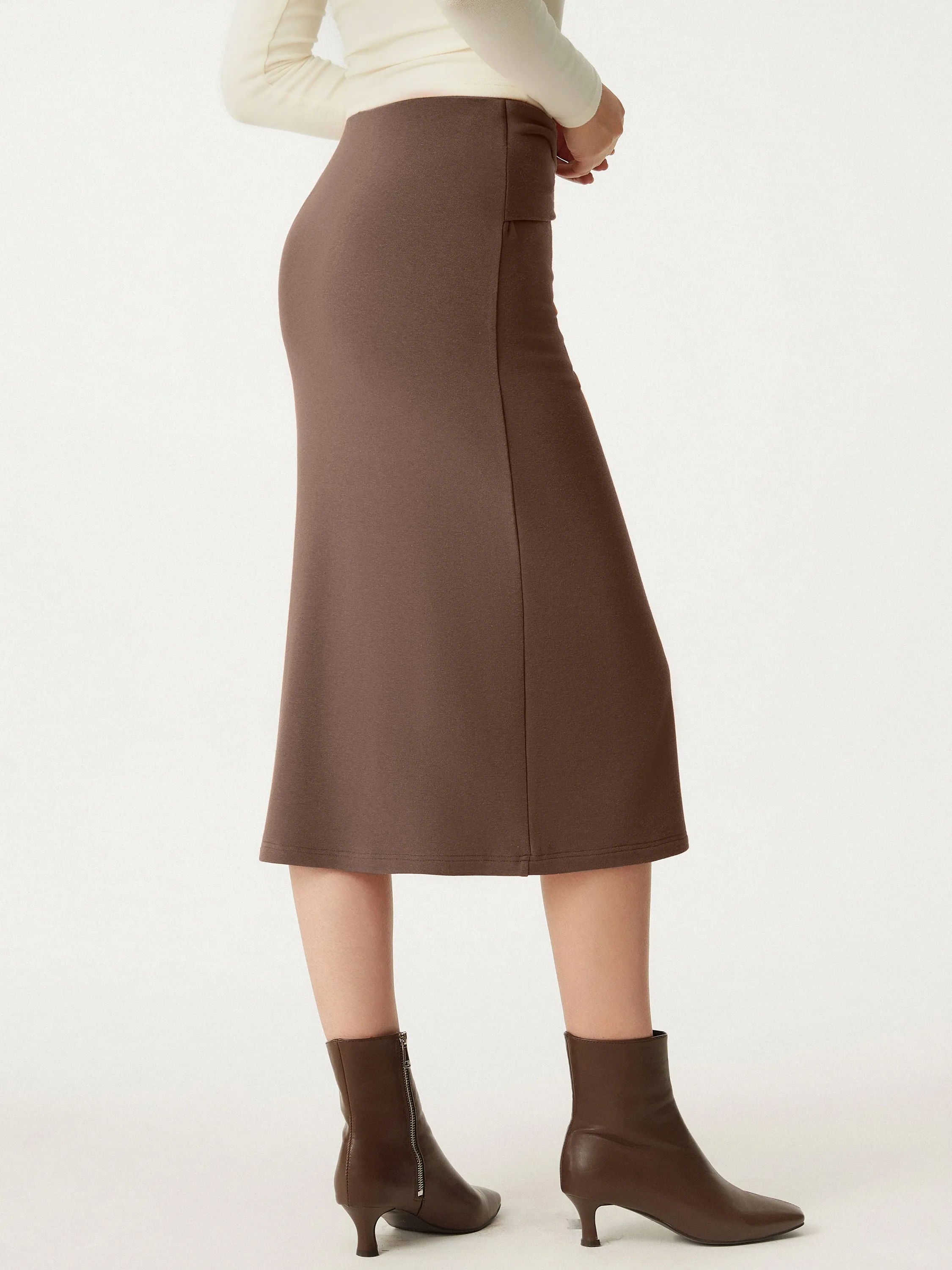 High Waisted Split Hem Midi Skirt