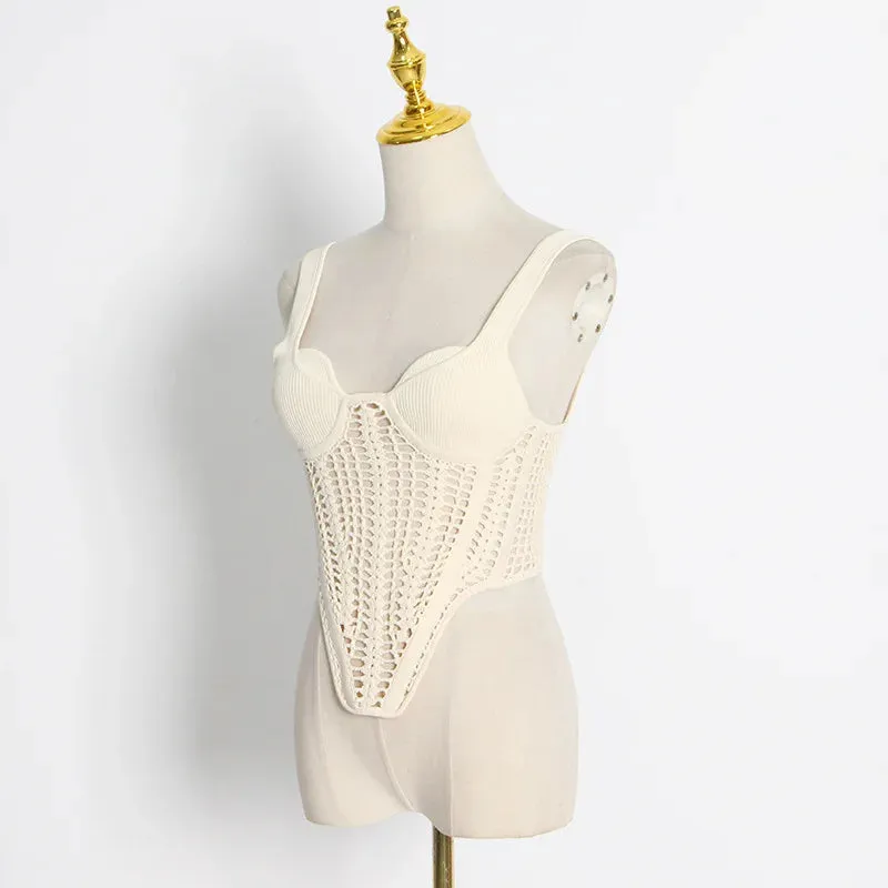 Hollow Out Knit Cropped Top Female Vest
