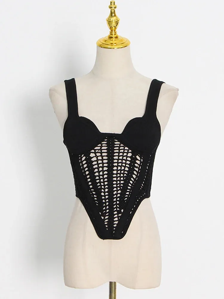 Hollow Out Knit Cropped Top Female Vest