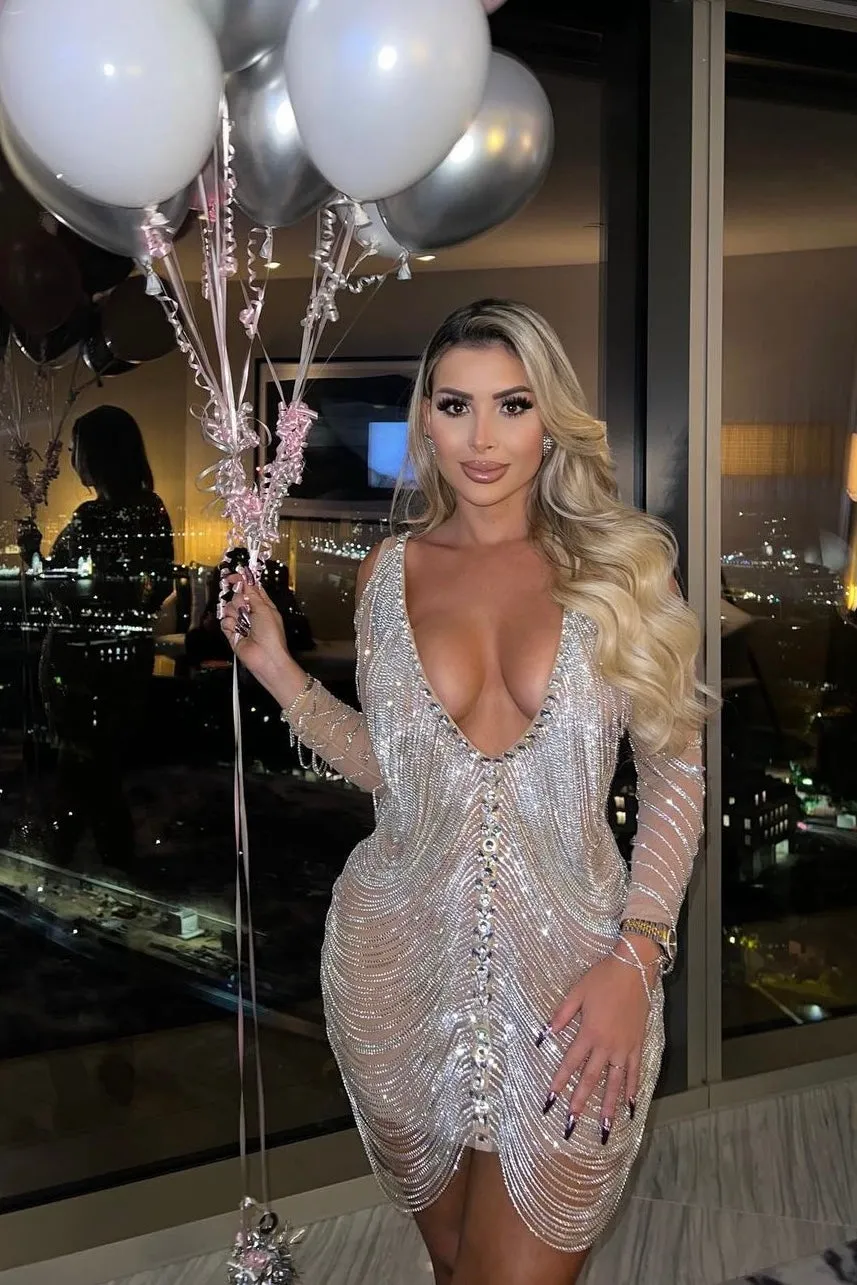 Jessica Bara Amra Crystal Fringe Long Sleeve Mini Dress As Seen On Cindy Prado