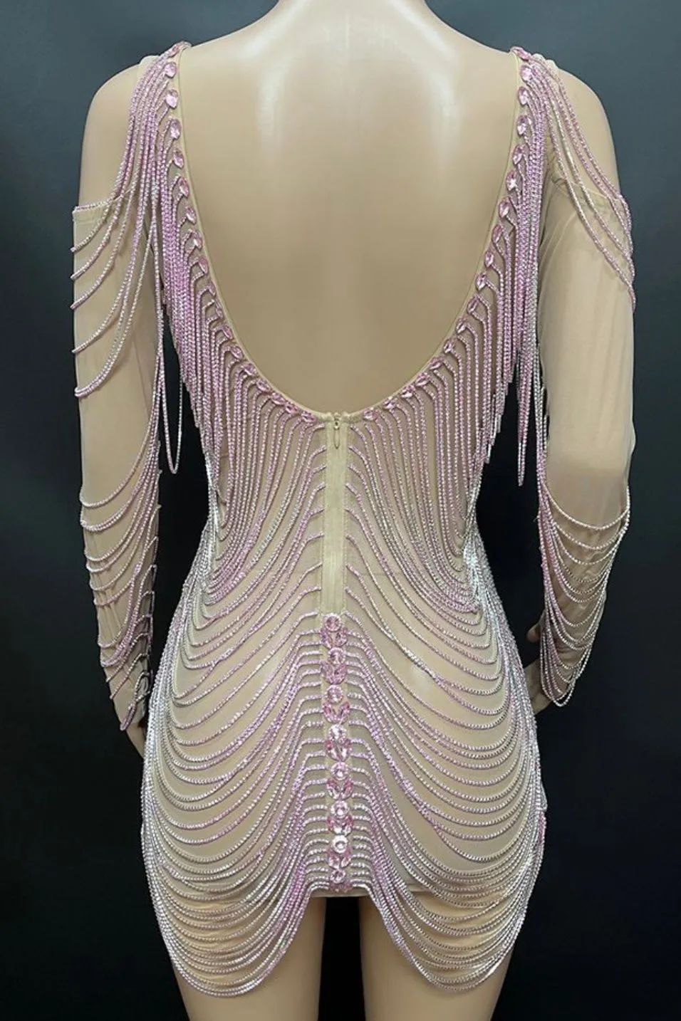 Jessica Bara Amra Crystal Fringe Long Sleeve Mini Dress As Seen On Cindy Prado