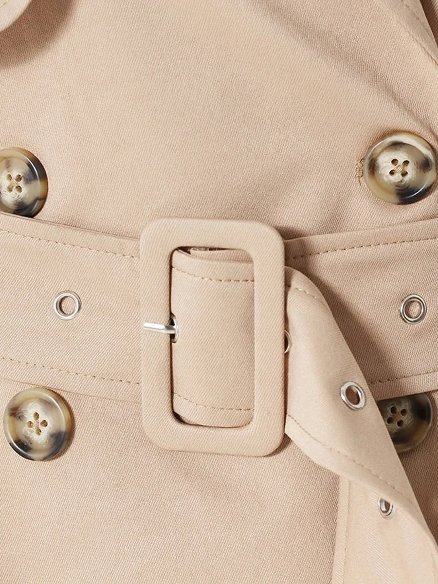 Khaki Cargo Beige Ruffle Patchwork Trench Coat