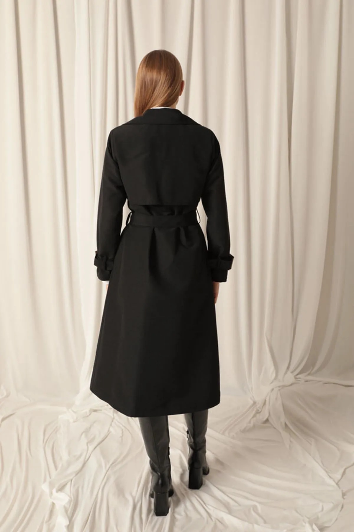 KKT Torino Fabric Embroidered Women's Black Trench Coat - Dewsbury