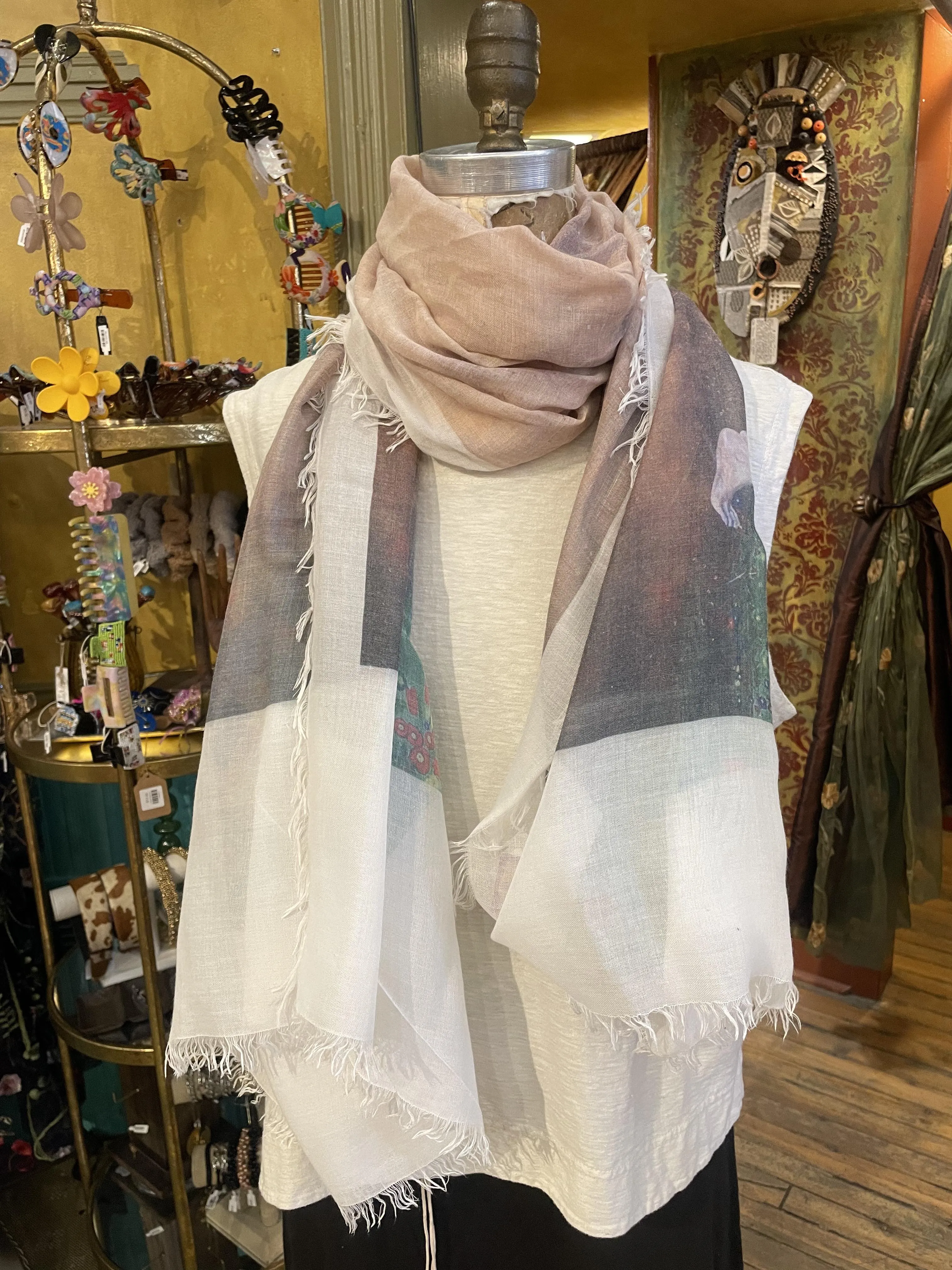 Klimt "The Kiss" Scarf - White