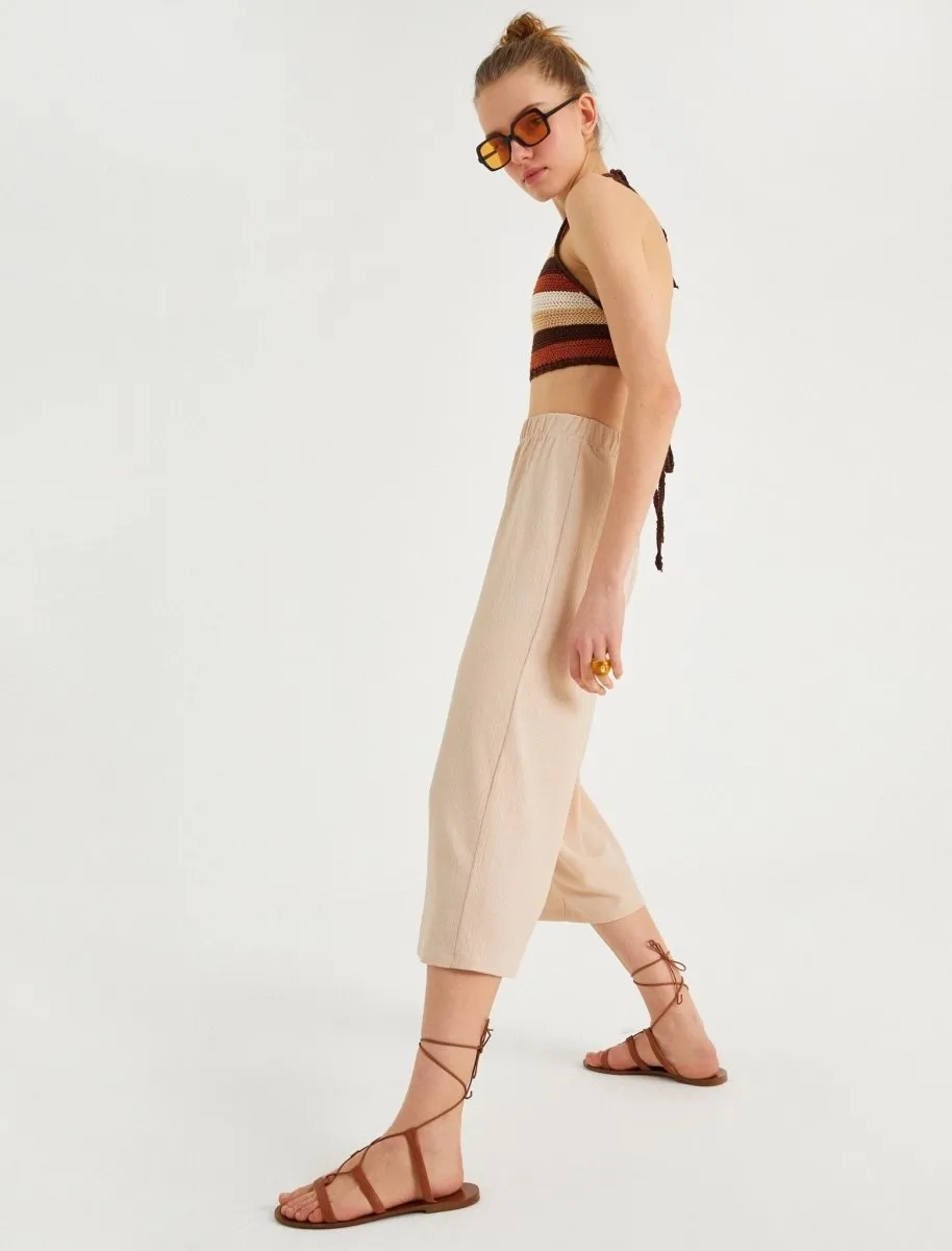 Knit Culotte Pants in Beige