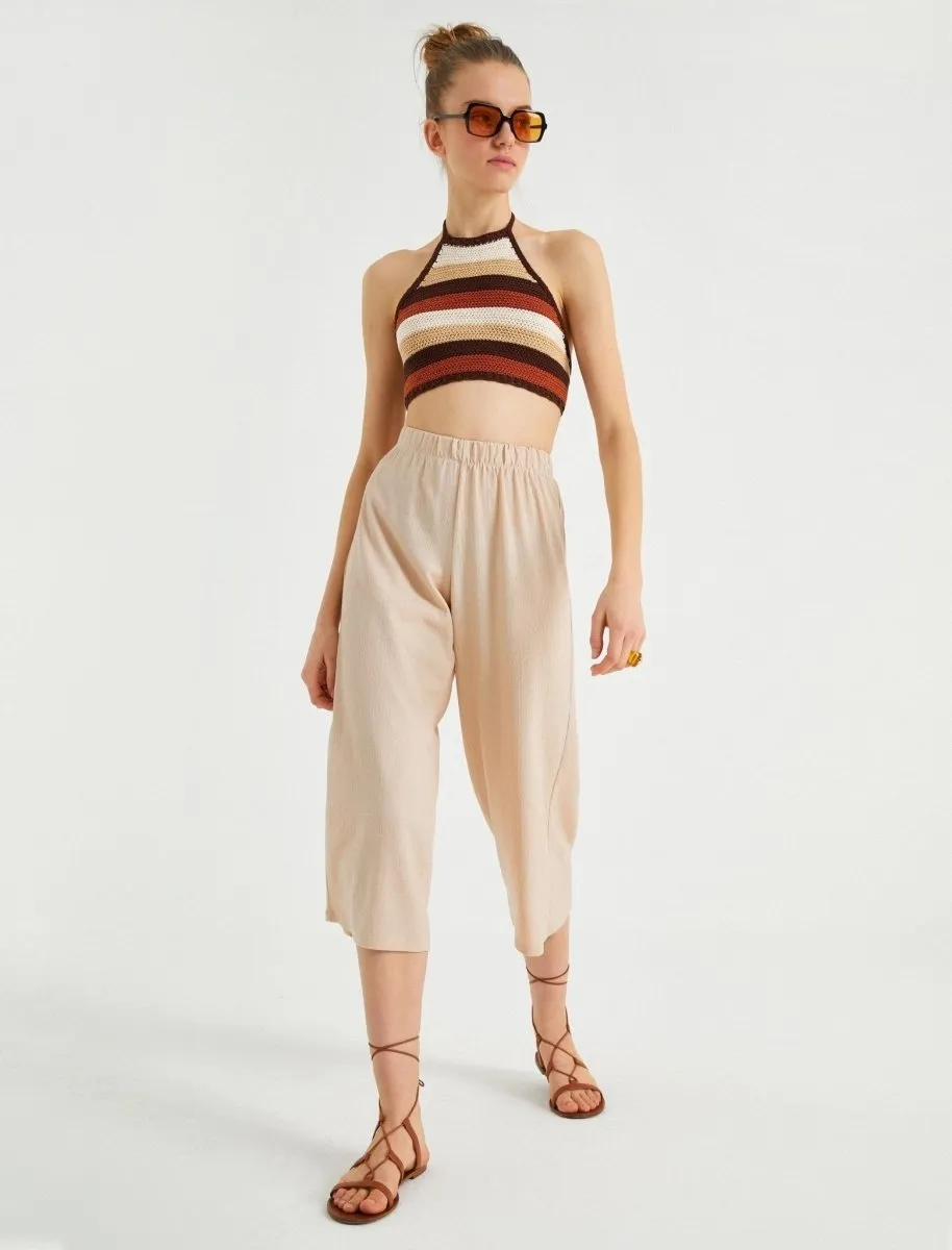 Knit Culotte Pants in Beige