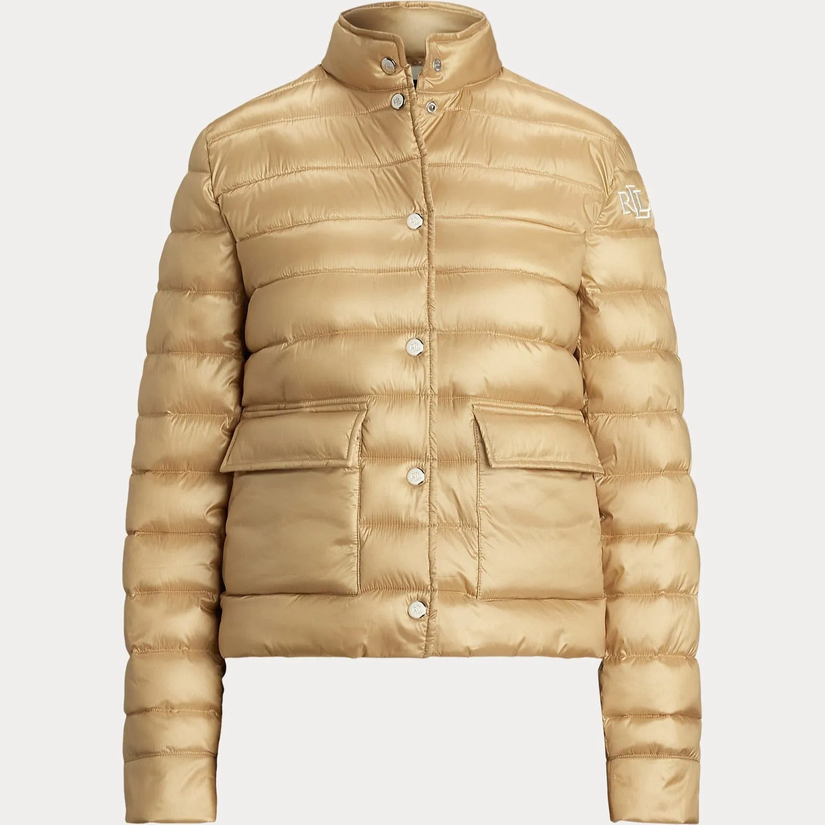 Lauren Ralph Lauren Metallic Quilted Down Coat In Sand Dune