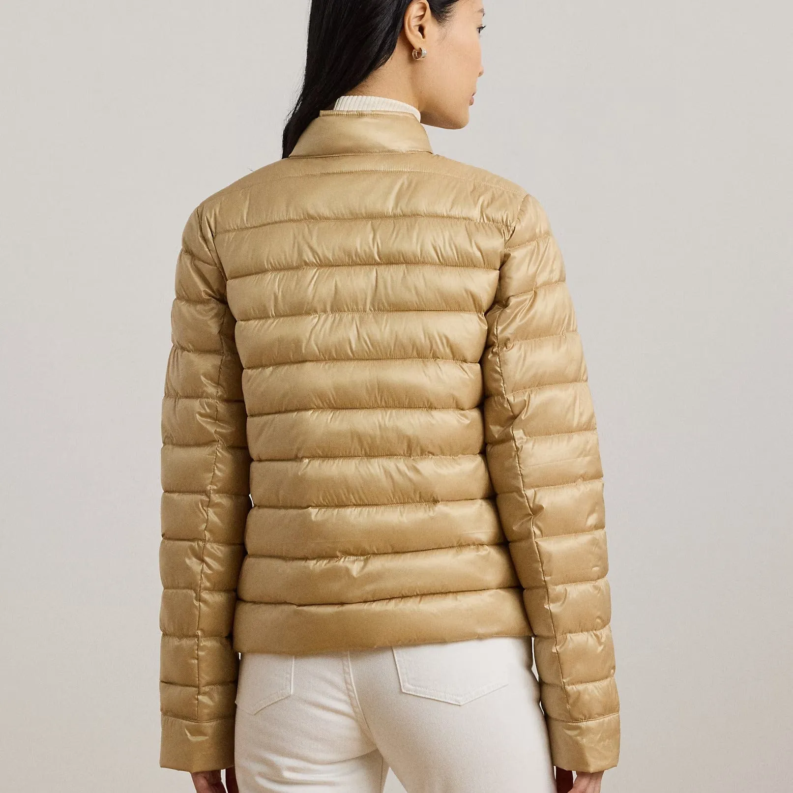 Lauren Ralph Lauren Metallic Quilted Down Coat In Sand Dune