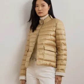 Lauren Ralph Lauren Metallic Quilted Down Coat In Sand Dune