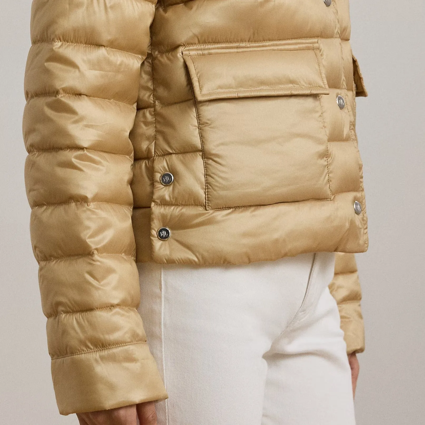 Lauren Ralph Lauren Metallic Quilted Down Coat In Sand Dune