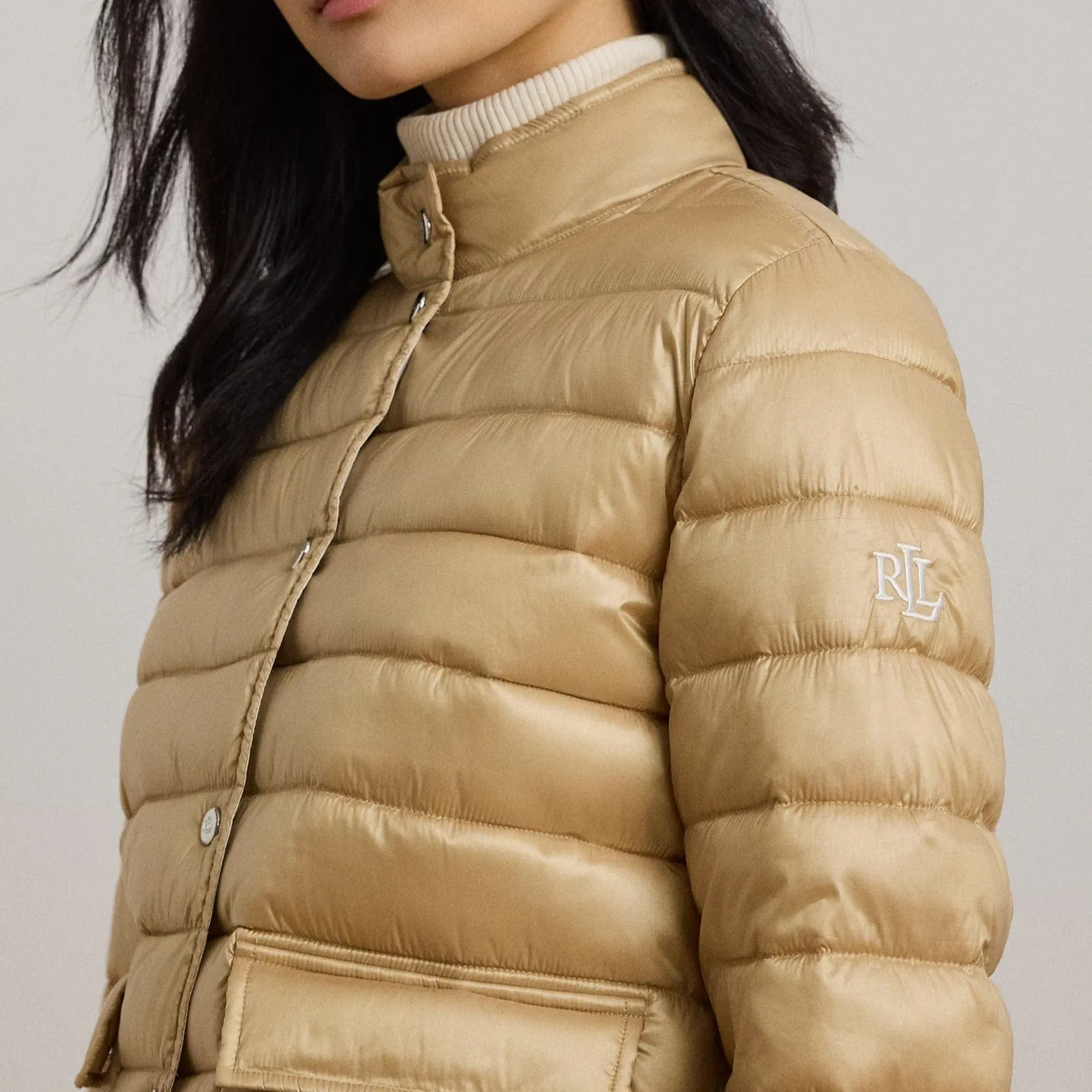 Lauren Ralph Lauren Metallic Quilted Down Coat In Sand Dune