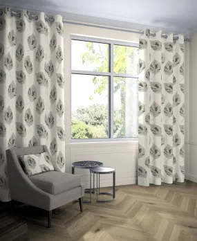 Leaf Soft Grey Floral Cotton Print Curtains
