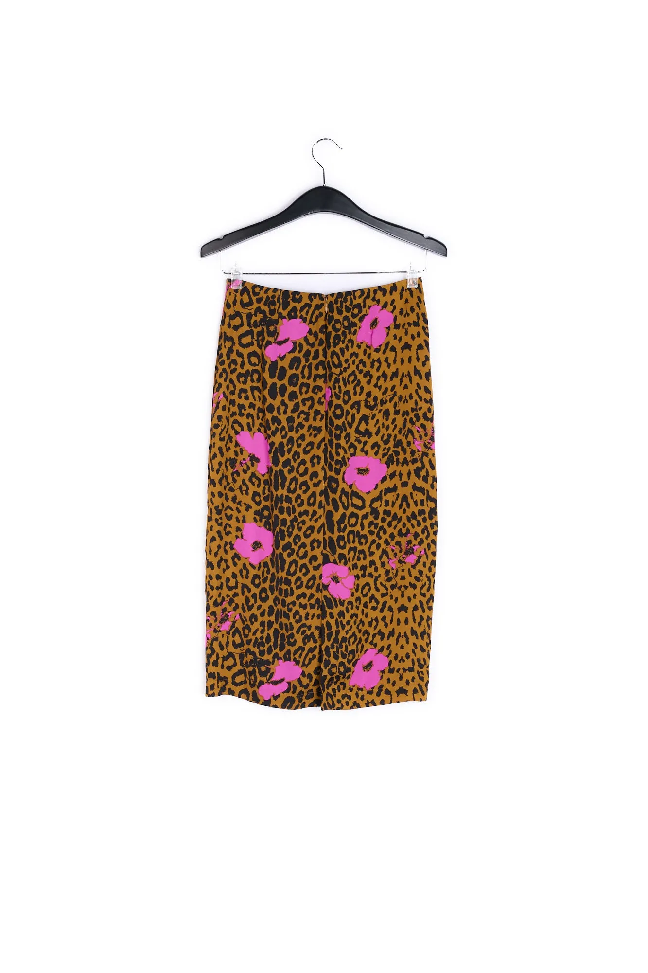 Leopard print and pink floral midi pencil skirt