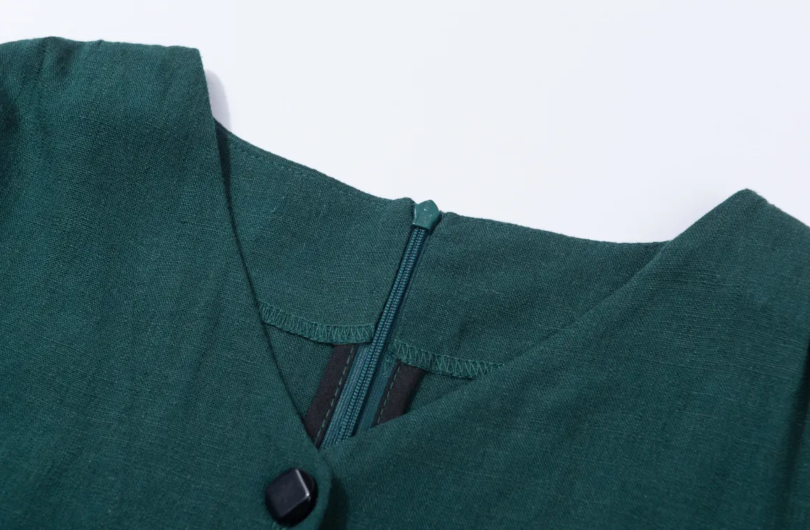 Linen shirt swing dress, wedding guest dress 1906#