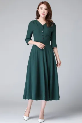 Linen shirt swing dress, wedding guest dress 1906#
