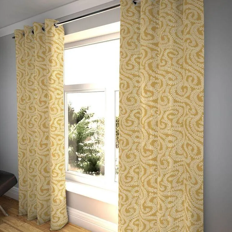 Little Leaf Ochre Yellow Curtains