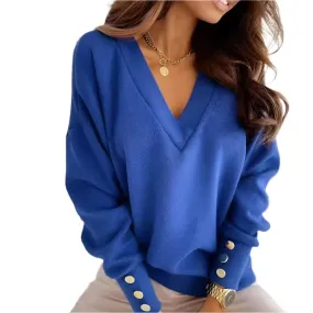 Long Sleeve Knitted Women's V-neck Jumper