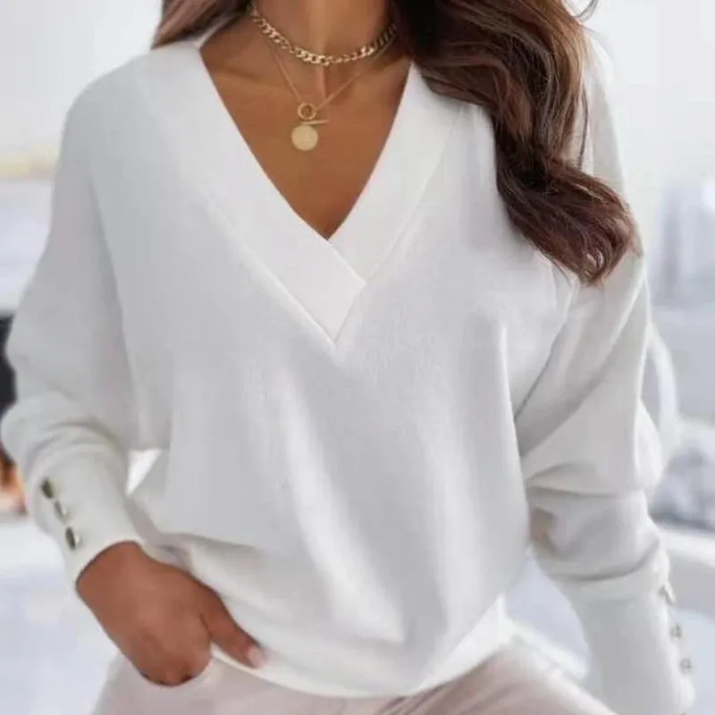 Long Sleeve Knitted Women's V-neck Jumper
