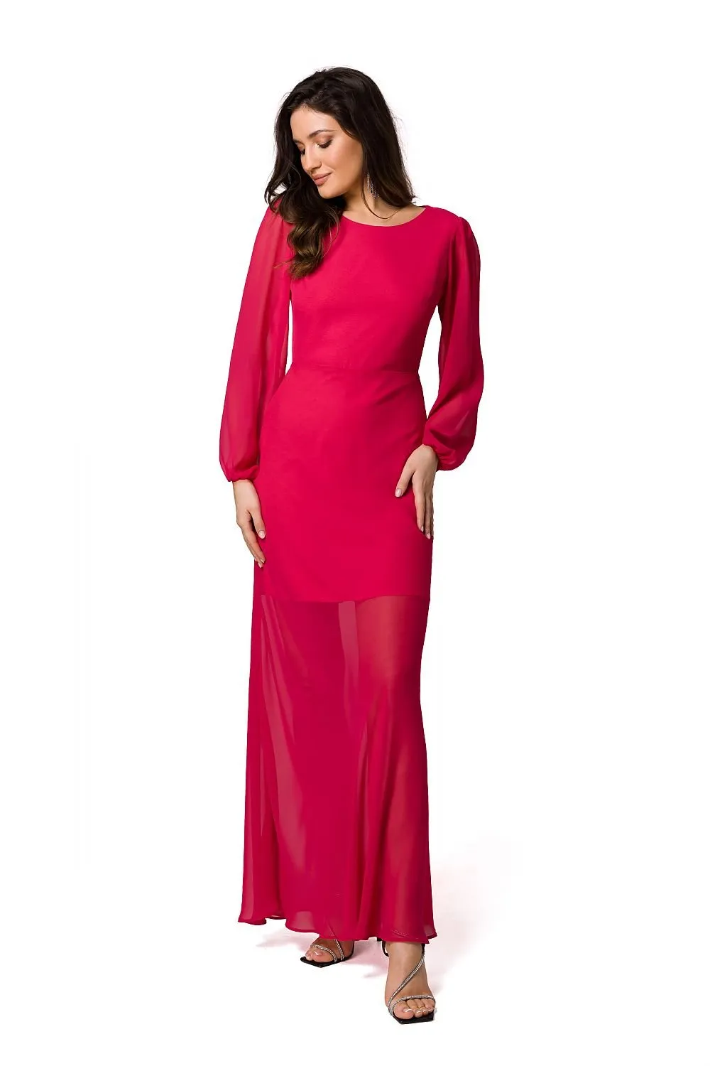 Long sleeves delicate chiffon evening dress