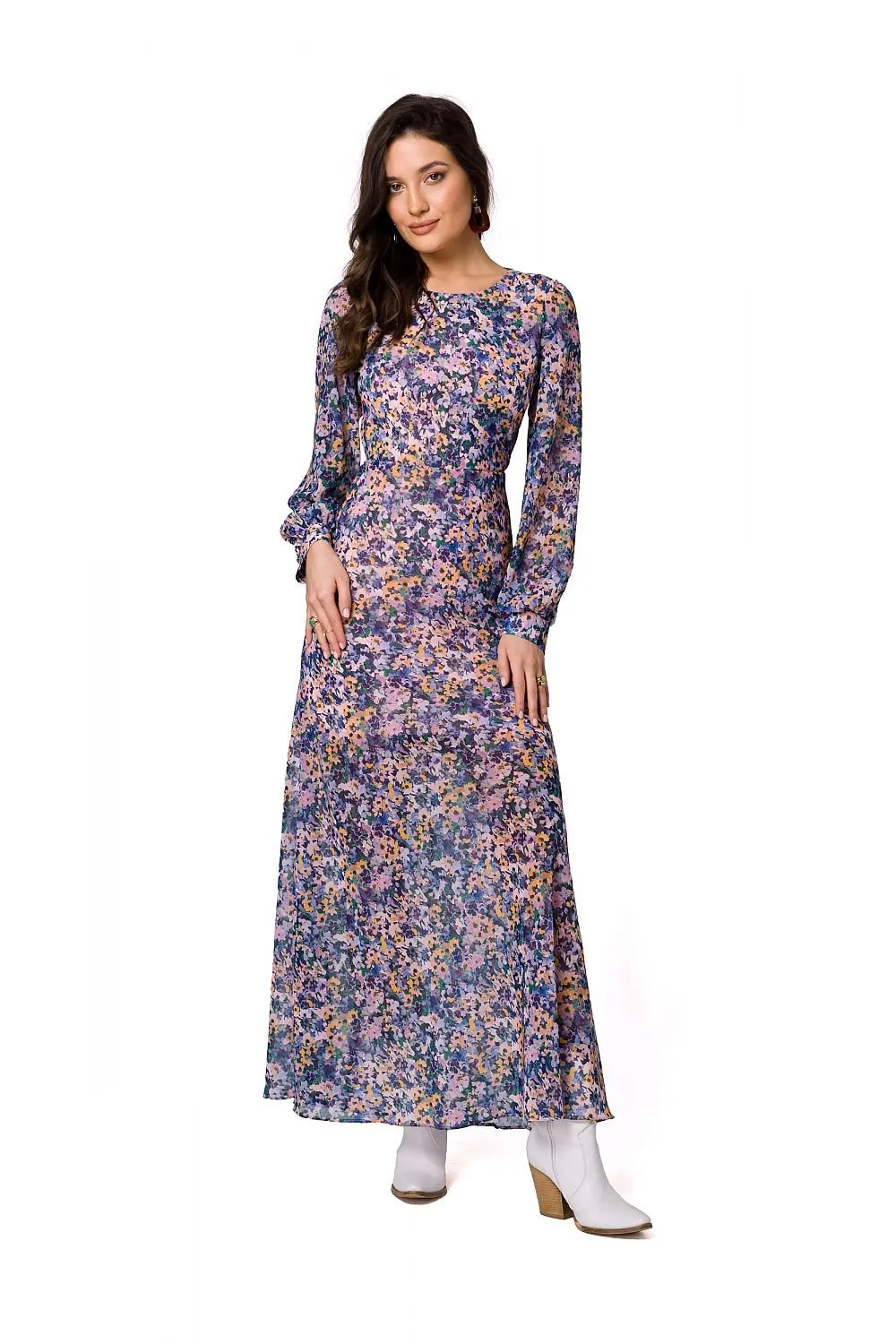 Long sleeves delicate chiffon evening dress