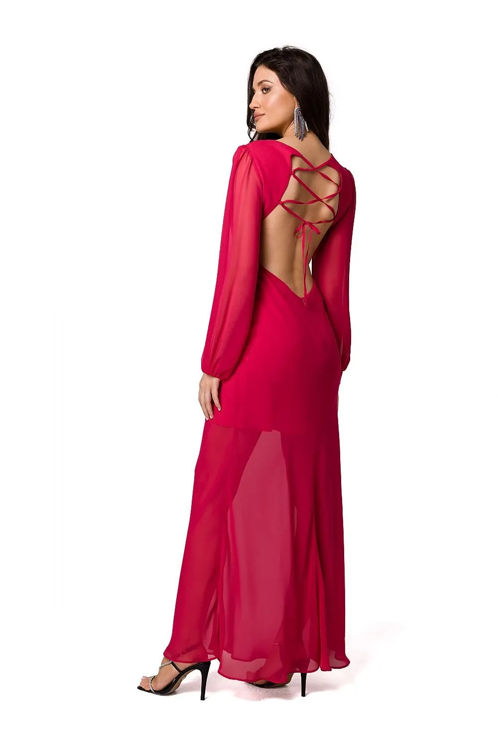 Long sleeves delicate chiffon evening dress