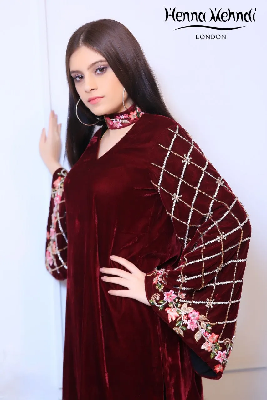 Maroon Velvet Embroidered Outfit
