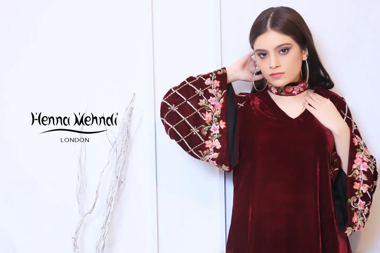 Maroon Velvet Embroidered Outfit