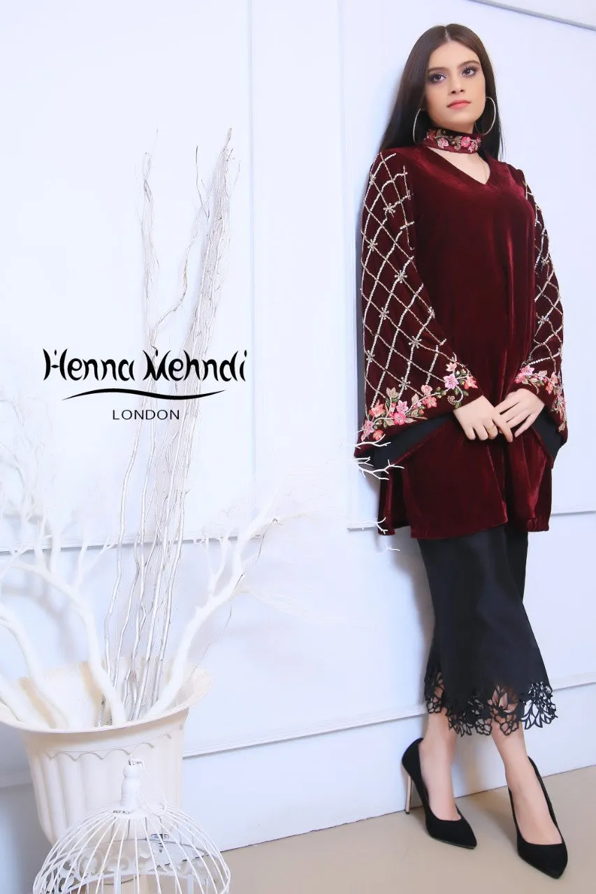 Maroon Velvet Embroidered Outfit