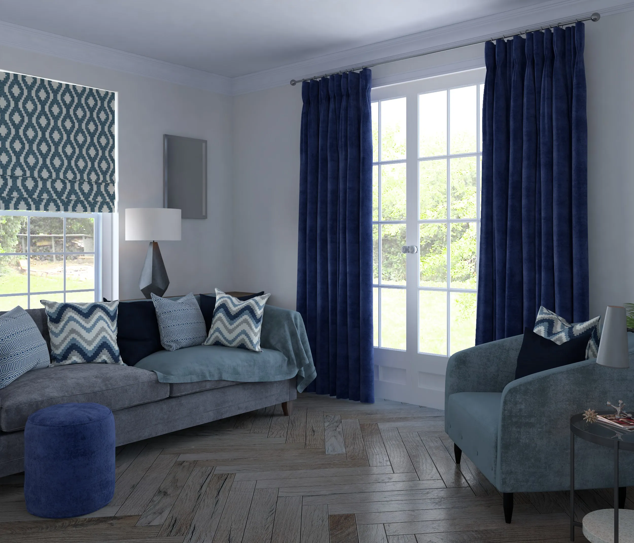 Matt Navy Blue Velvet Curtains