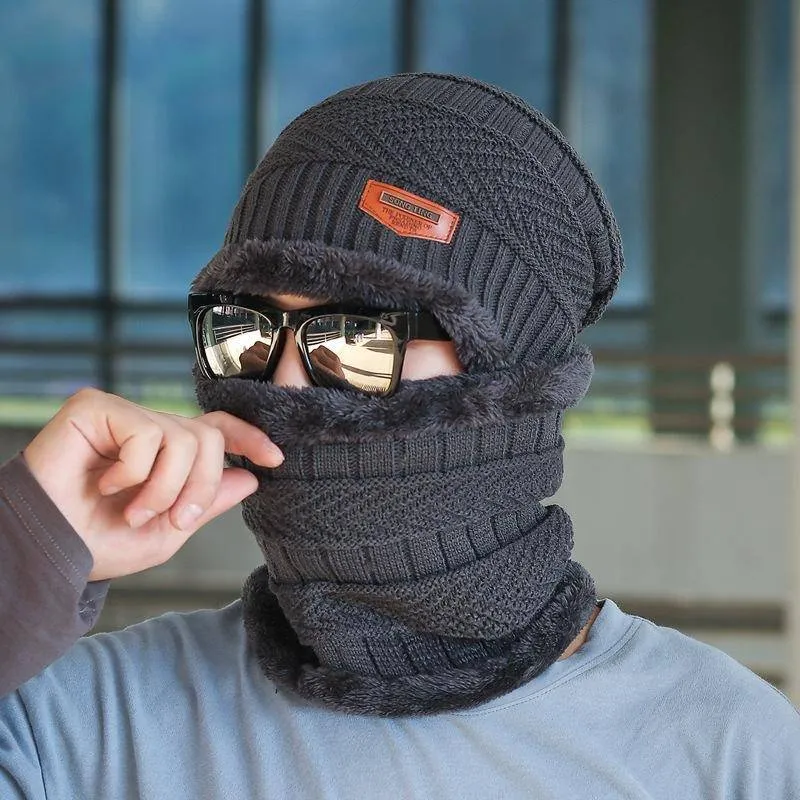Men Ladies Knitted Visor Beanie Hat Winter Neck Warmer Balaclava Snow Ski Caps