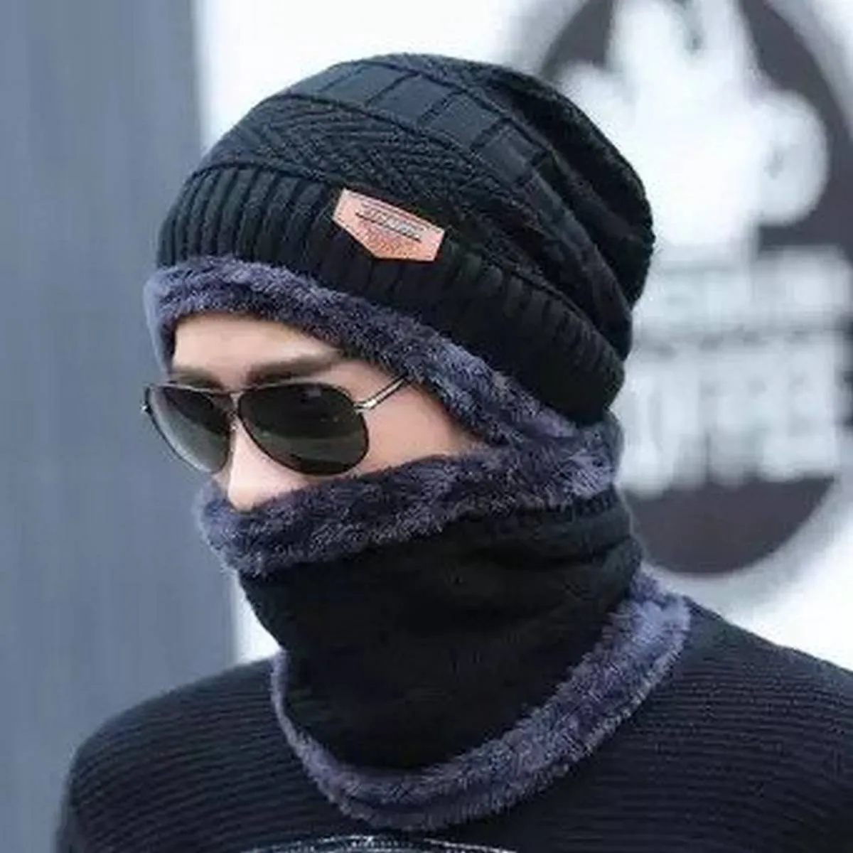 Men Ladies Knitted Visor Beanie Hat Winter Neck Warmer Balaclava Snow Ski Caps