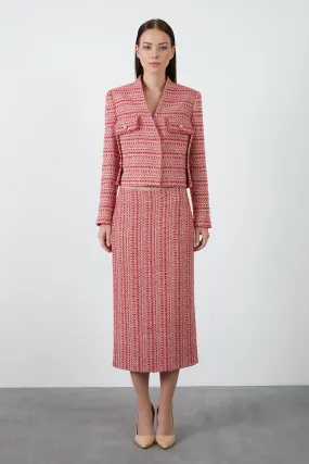 Midi Length Red Tweed Skirt