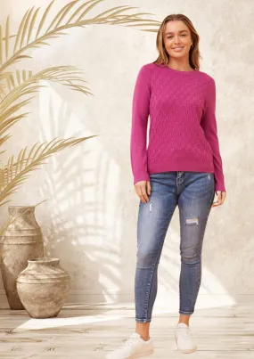 Mila Soft Knit Top with Textured Front in Berry