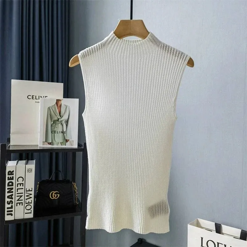 Mock Turtleneck Pleated Knit Sweater