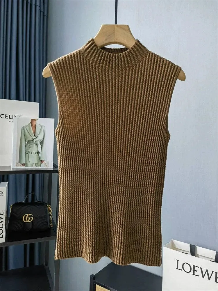 Mock Turtleneck Pleated Knit Sweater