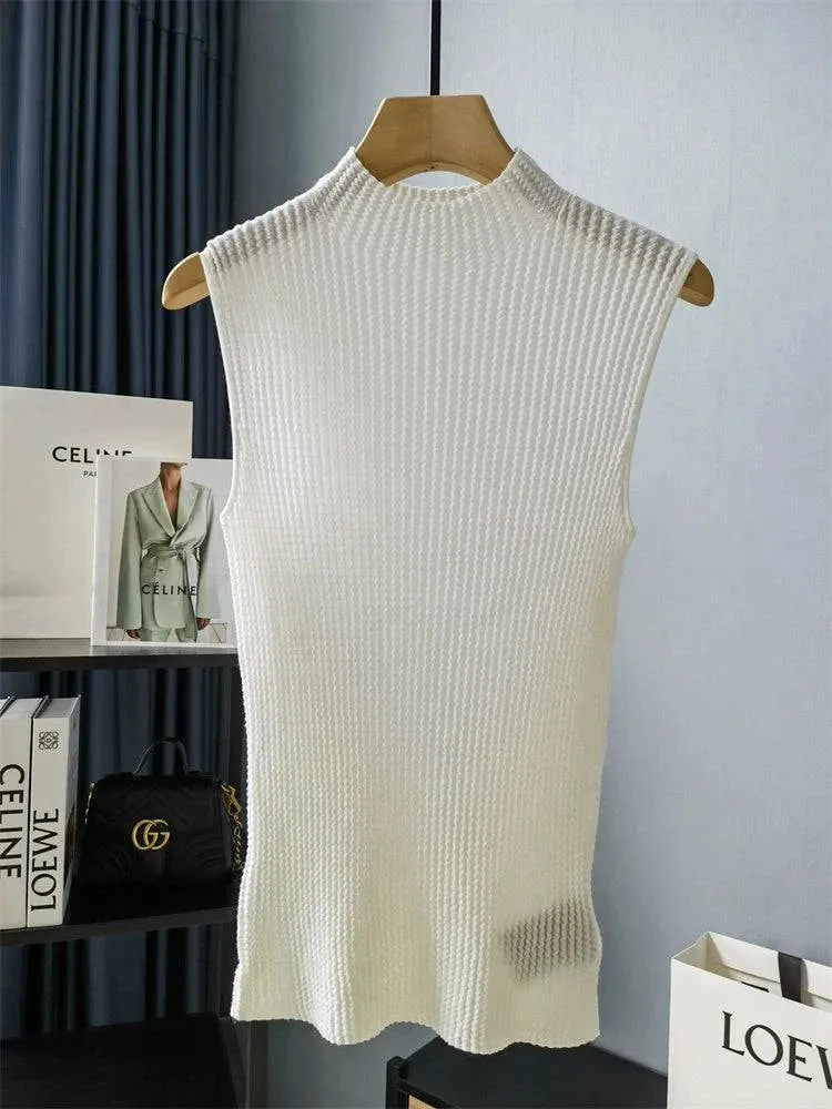 Mock Turtleneck Pleated Knit Sweater