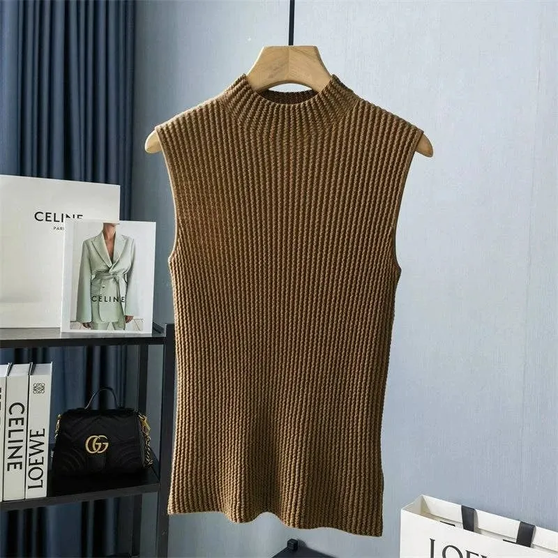 Mock Turtleneck Pleated Knit Sweater