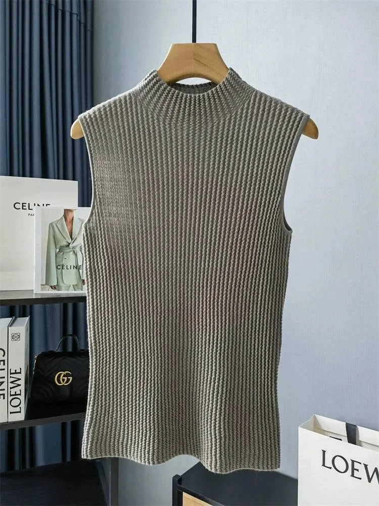 Mock Turtleneck Pleated Knit Sweater