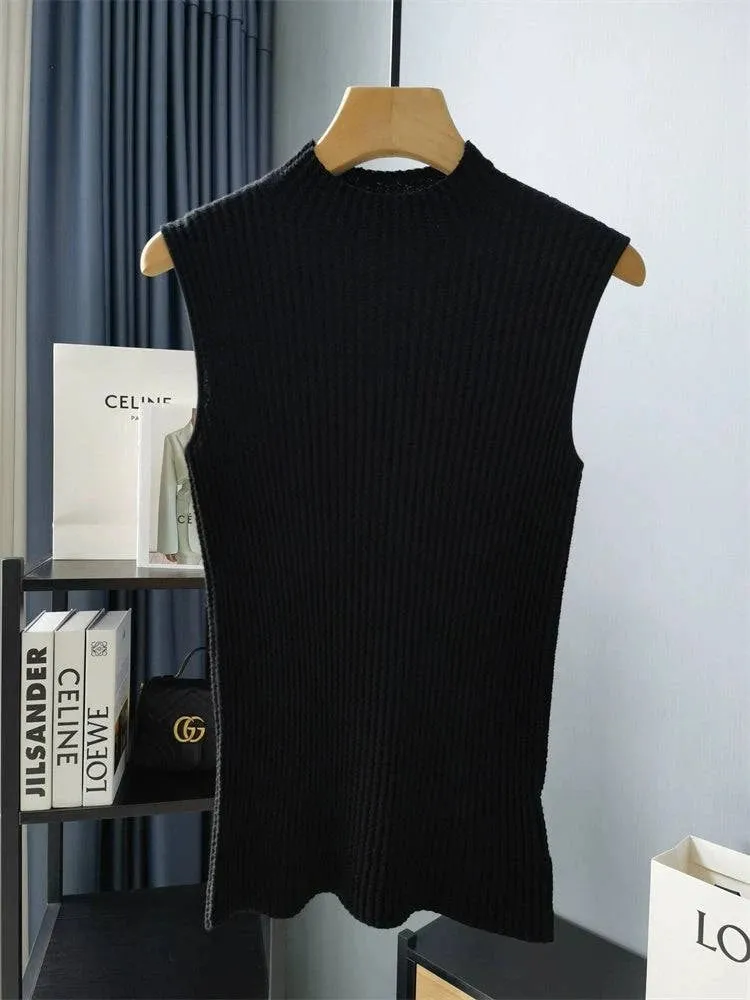 Mock Turtleneck Pleated Knit Sweater