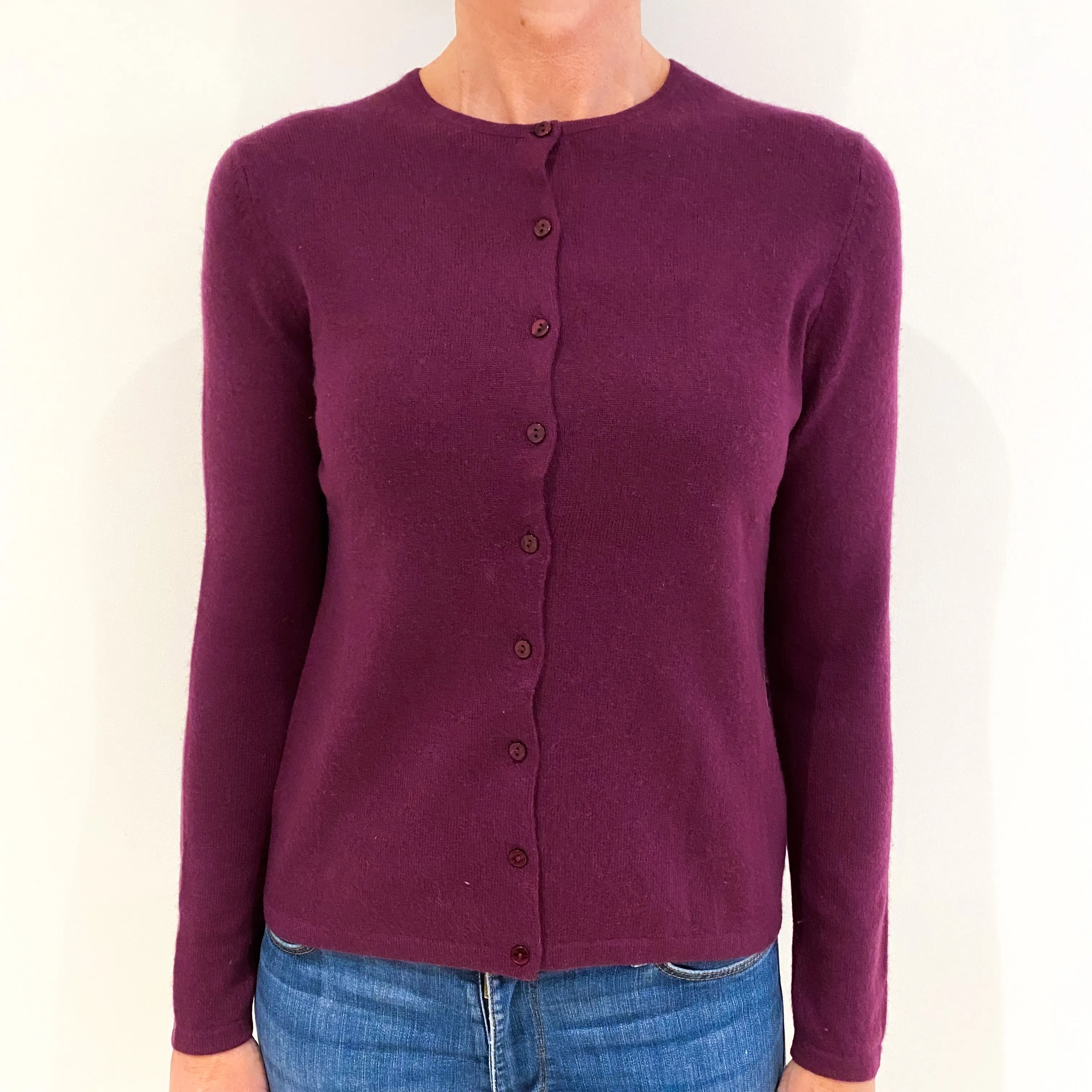 Mulberry Purple Cashmere Crew Neck Cardigan Small