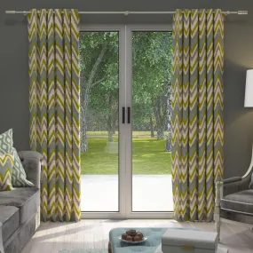 Navajo Blue   Lime Green Striped Curtains
