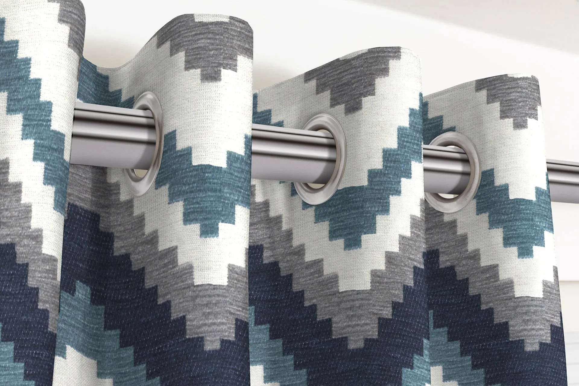 Navajo Navy Blue Striped Curtains