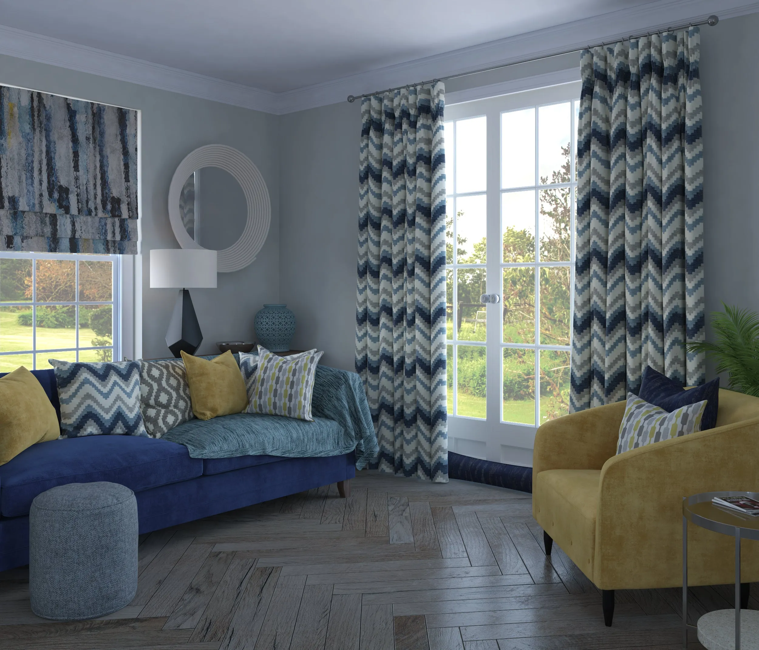 Navajo Navy Blue Striped Curtains