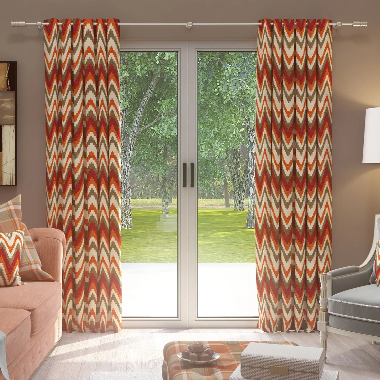 Navajo Red   Burnt Orange Striped Curtains