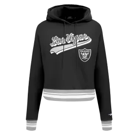 NFL LAS VEGAS RAIDERS SCRIPT TAIL WOMEN'S RIB FLC CROPPED PO HOODIE (BLACK/GRAY)