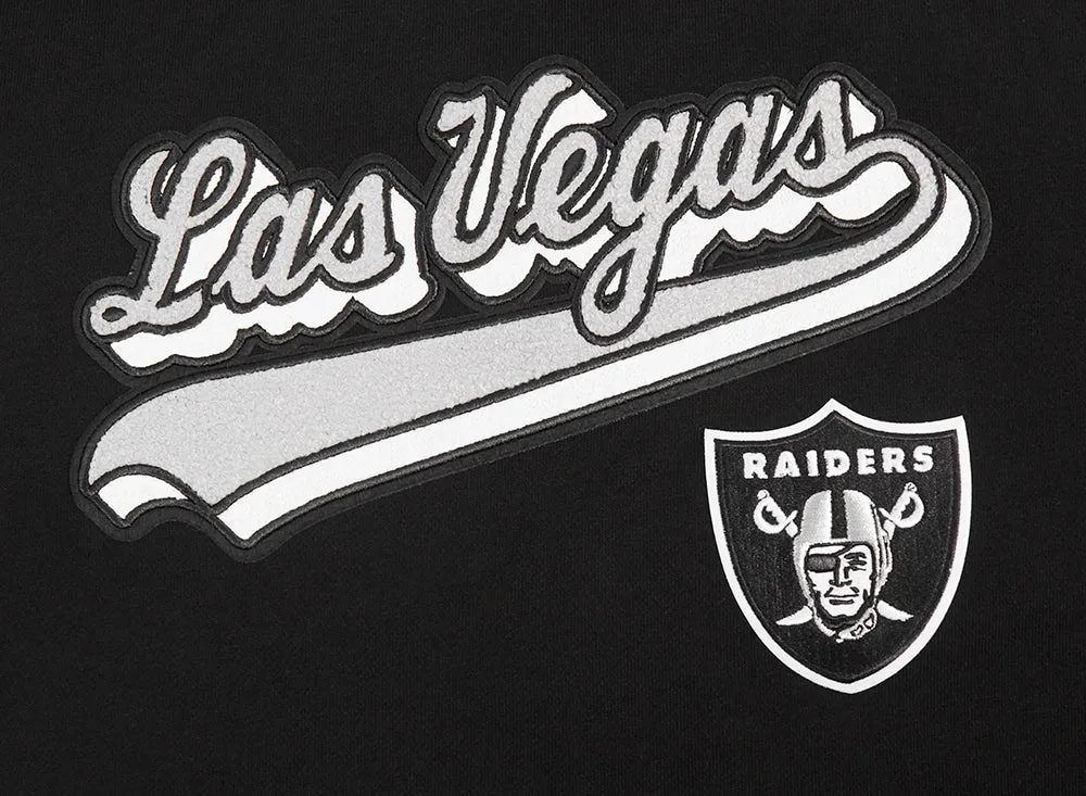 NFL LAS VEGAS RAIDERS SCRIPT TAIL WOMEN'S RIB FLC CROPPED PO HOODIE (BLACK/GRAY)