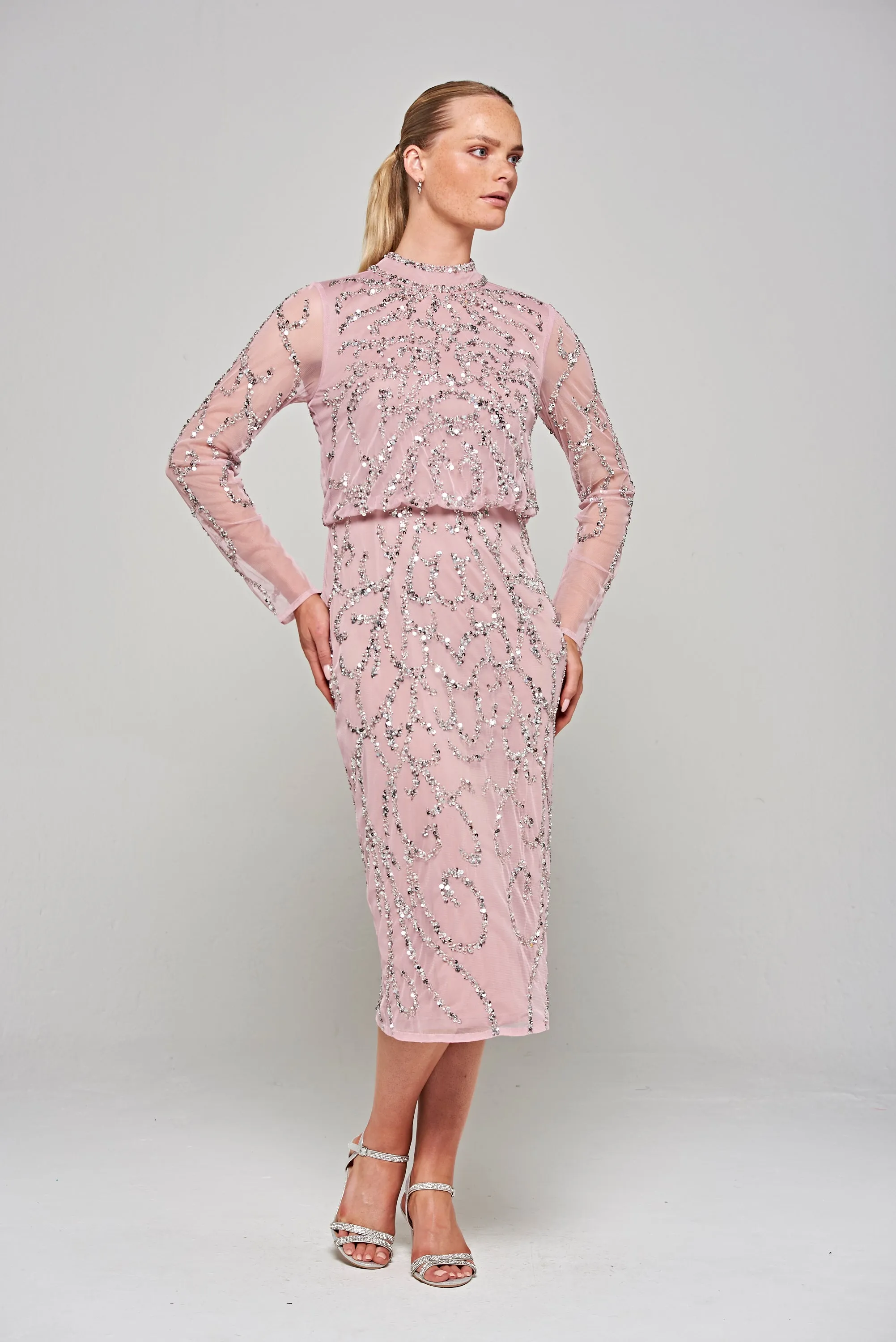 Nicola Lilac Sequin Midi Dress