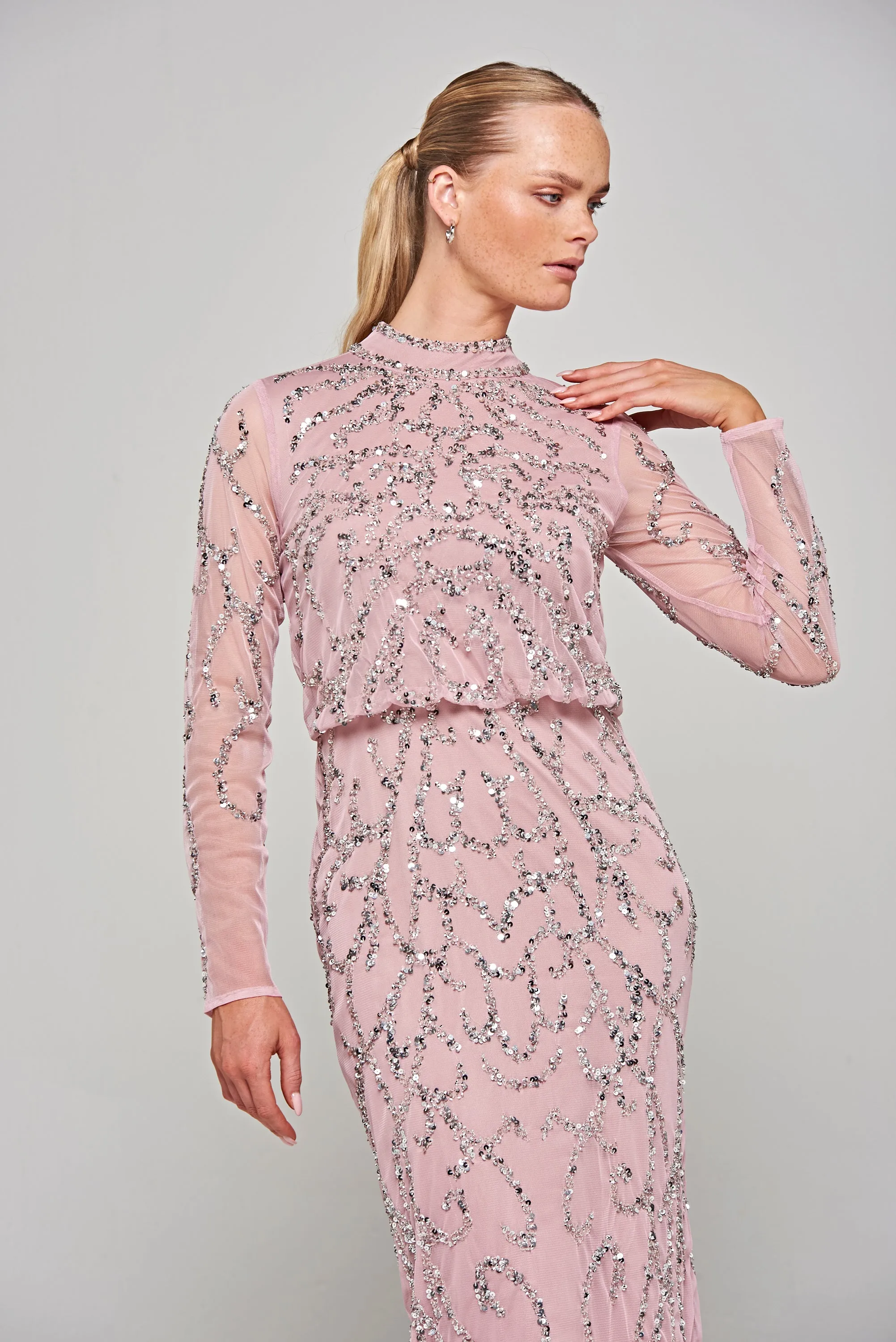 Nicola Lilac Sequin Midi Dress