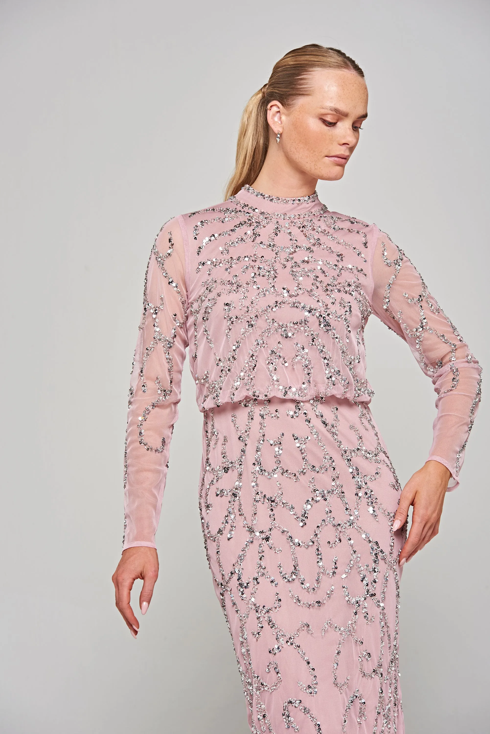 Nicola Lilac Sequin Midi Dress