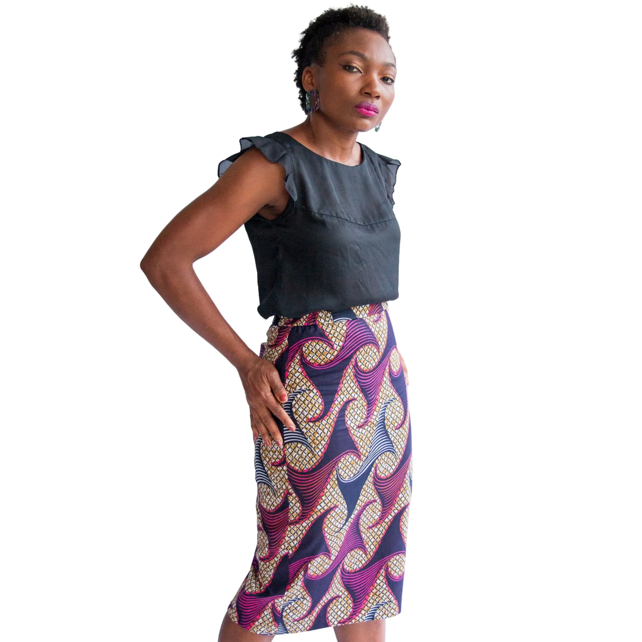 Àníké Pencil Skirt (Navy Blue/Pink)
